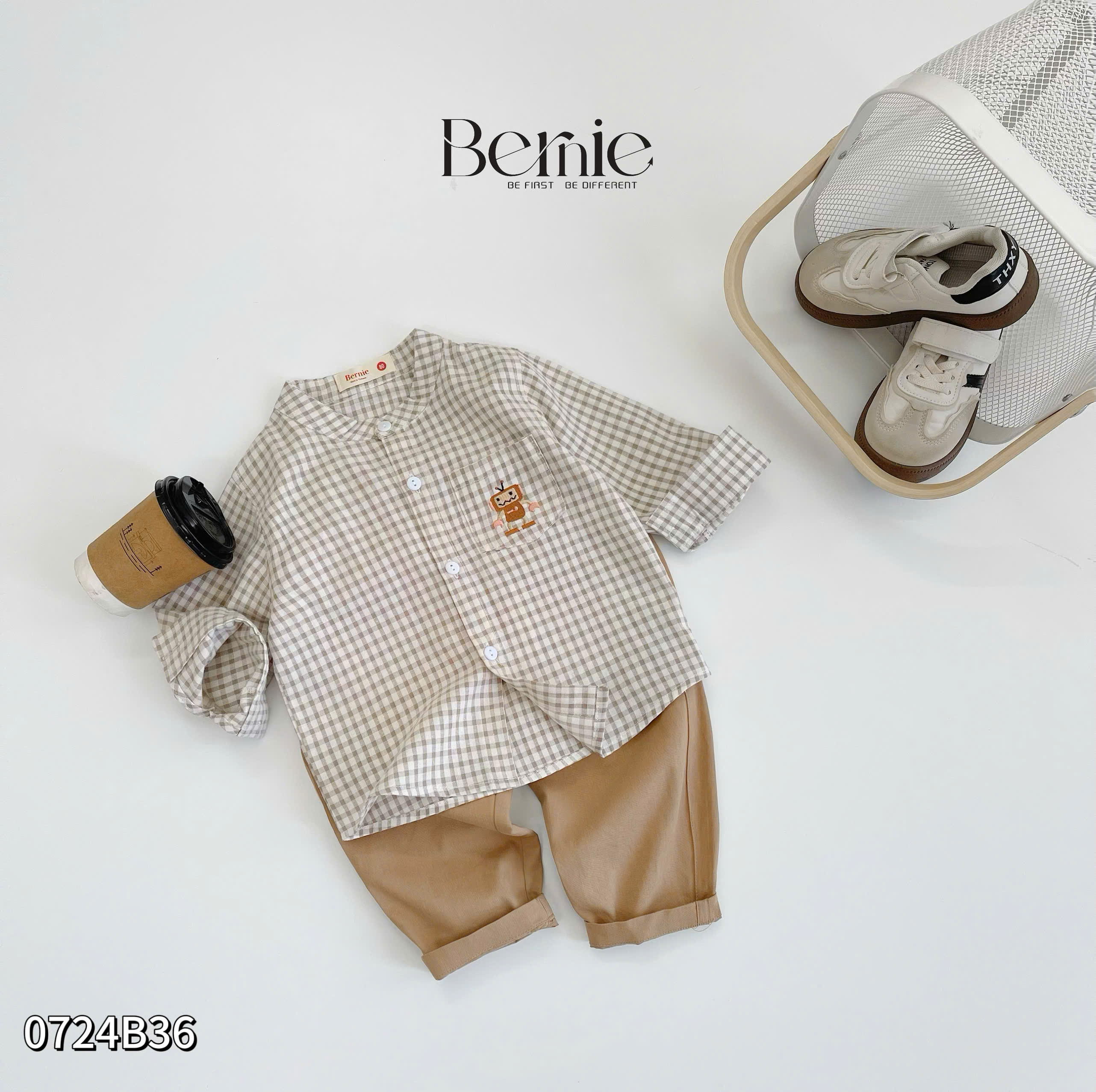 BERNIE-SET SƠ MI CARO CỔ TÀU THỜI THƯỢNG CHO BÉ TRAI