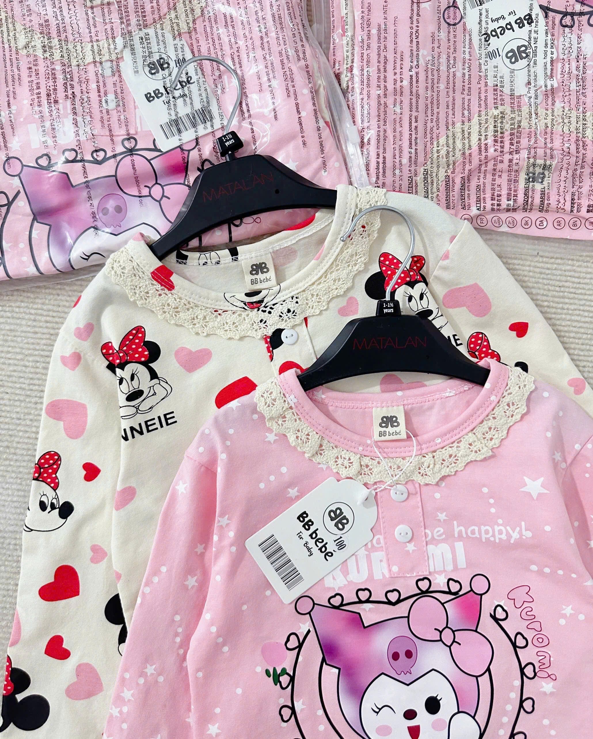 SET 2 BỘ KURUMI và MICKEY CỔ VIỀN BÈO DÀI TAY CHO BÉ GÁI