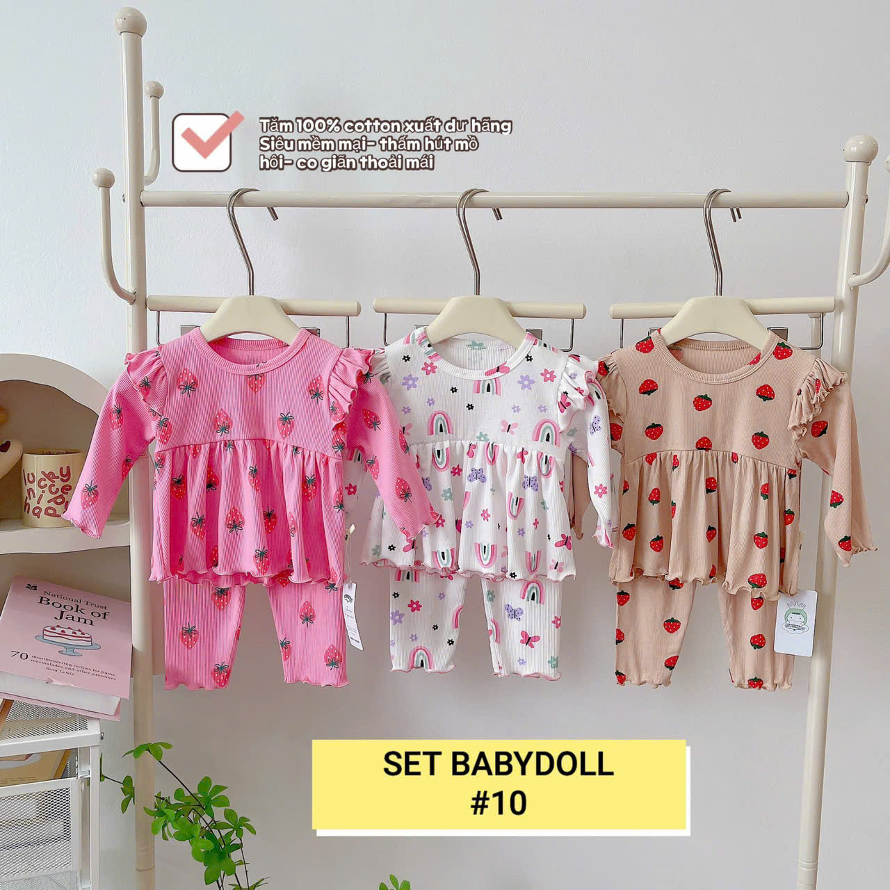 Lynhkids_ COMBO 3 BỘ BABY DOLL CÁNH TIÊN DÀI TAY BÉ GÁI