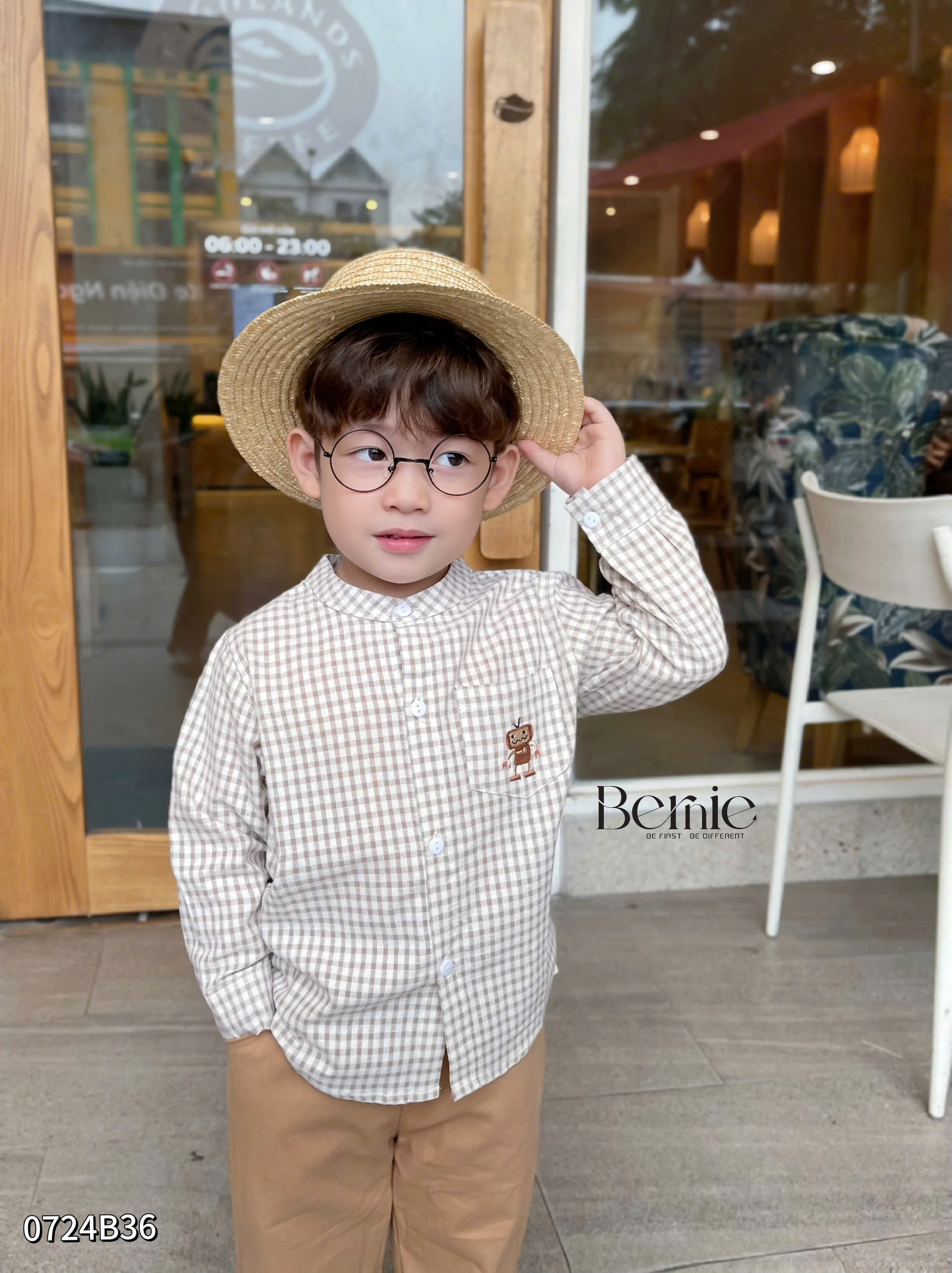 BERNIE-SET SƠ MI CARO CỔ TÀU THỜI THƯỢNG CHO BÉ TRAI
