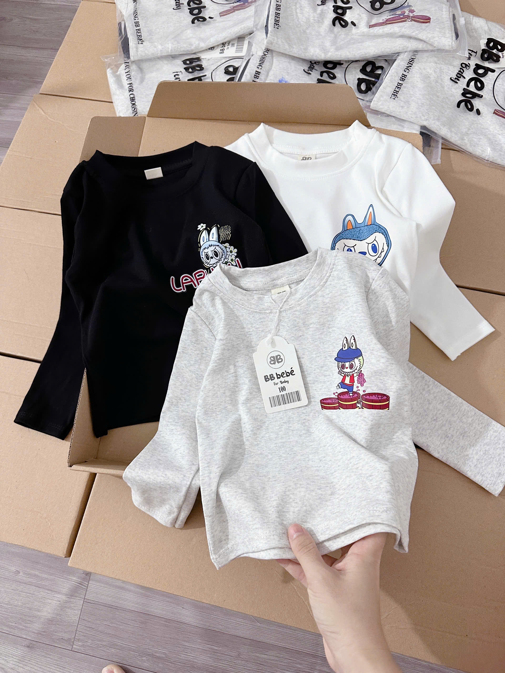 COMBO 3 ÁO ZIP DÀY DẶN LOẠI 1 IN HÌNH LABUBU DÀI TAY BÉ TRAI BÉ GÁI