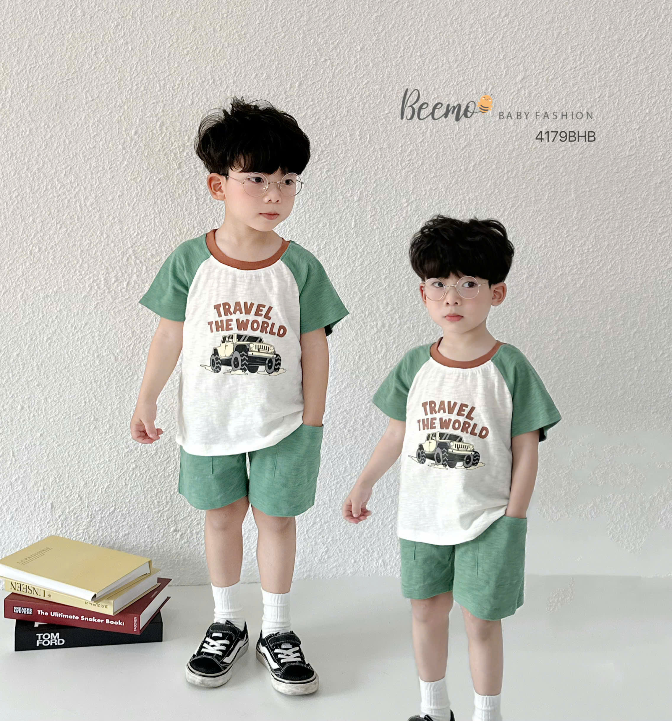 BEEMO_CHÀO HÈ NĂNG ĐỘNG – SET CỘC TAY RAGLAN IN Ô TÔ CHO BÉ TRAI