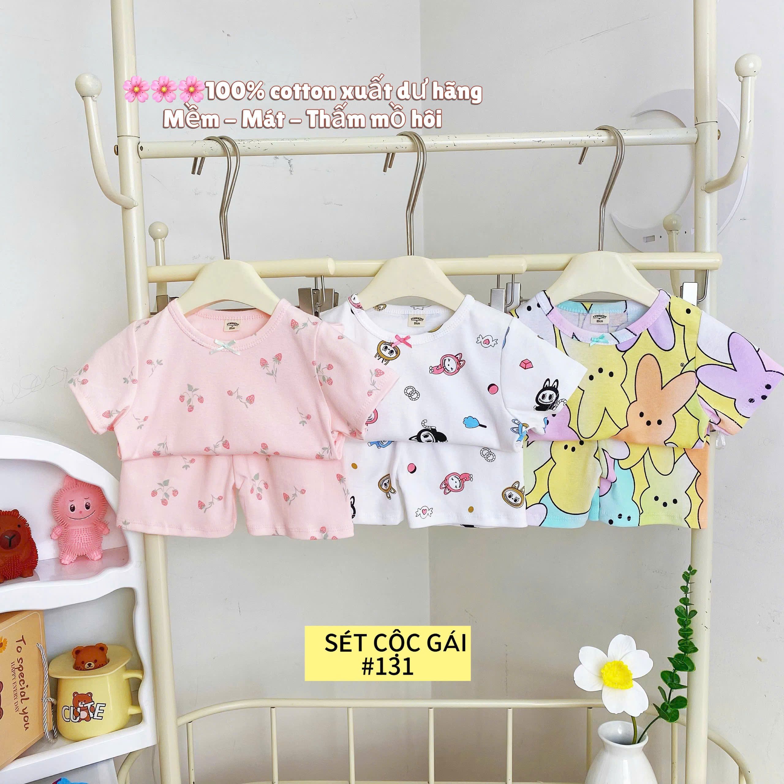 LYNHKIDS_SET 3 BỘ COTTON CỘC XUẤT DƯ BÉ GÁI HÃNG LYNH – MẪU MỚI NHẤT 2025