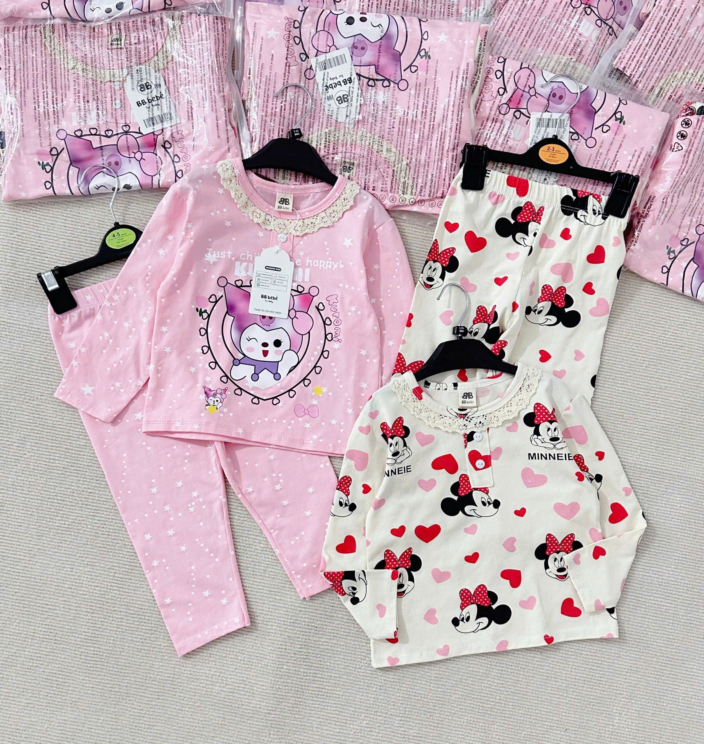 SET 2 BỘ KURUMI và MICKEY CỔ VIỀN BÈO DÀI TAY CHO BÉ GÁI