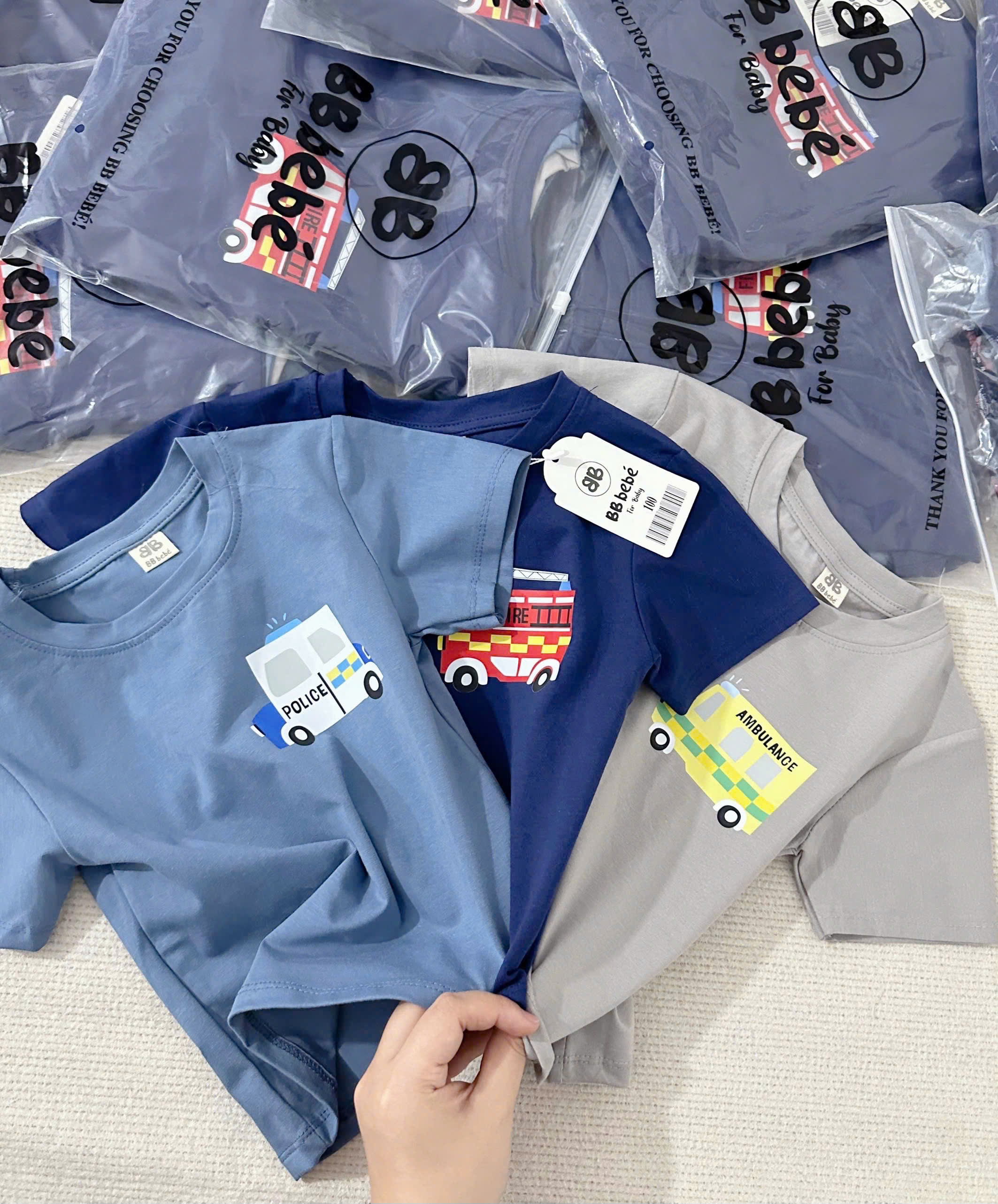 [COMBO 3 BỘ Ô TÔ TONE XANH] CHO BÉ TRAI – CHẤT COTTON LOẠI 1 SIÊU MỀM MỊN