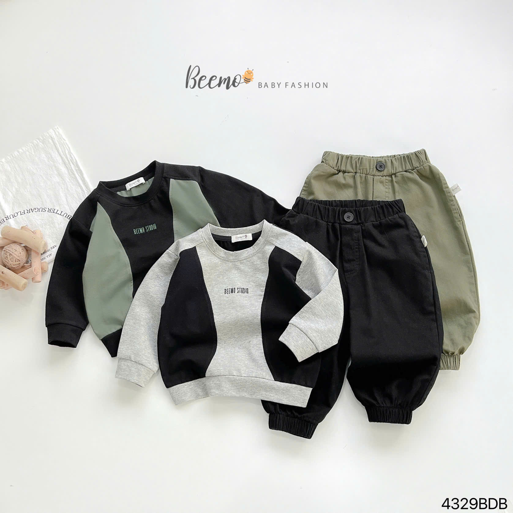 BEEMO_SET COTTON DAI TAY PHỐI THÂN STUDIO CHO BÉ TRAI