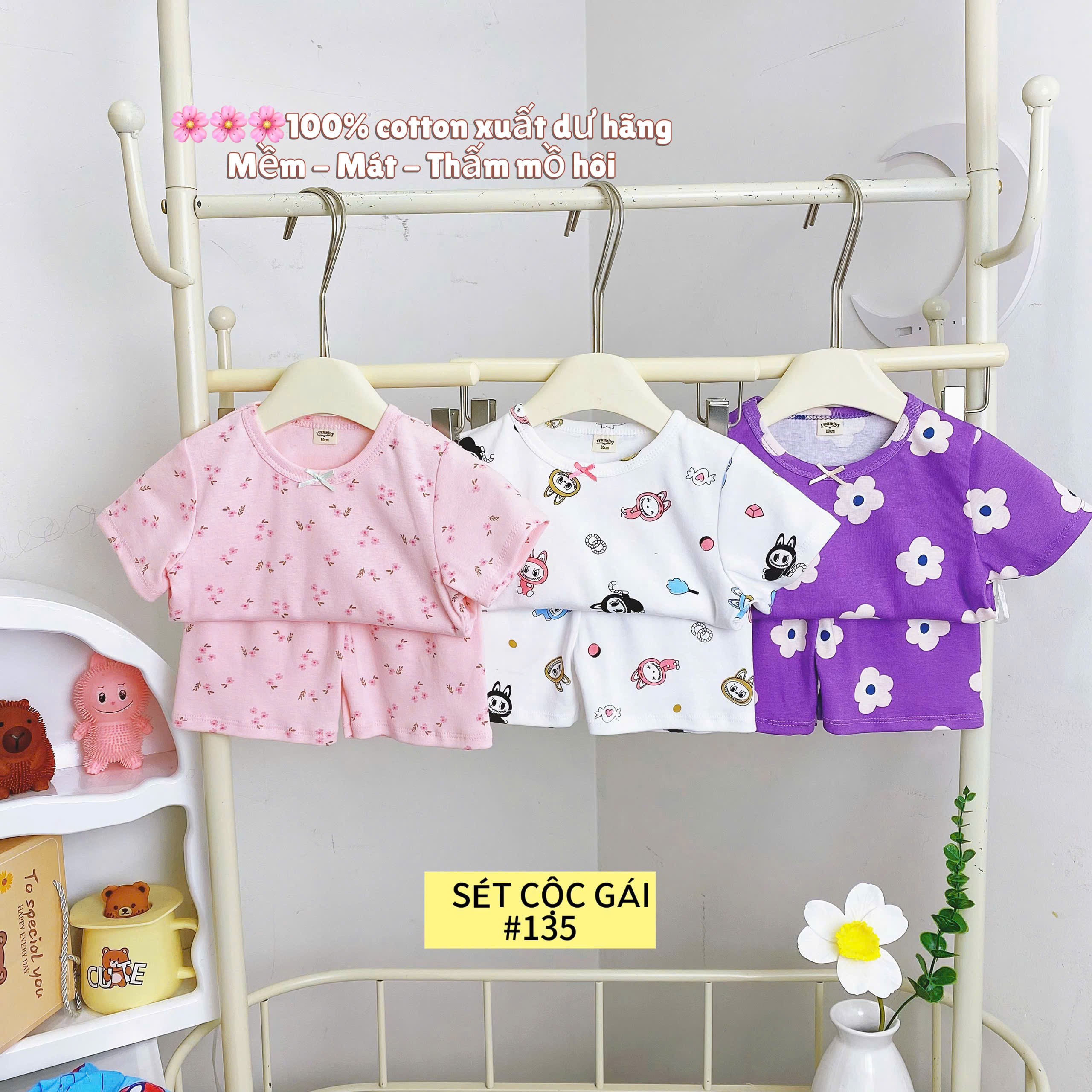 LYNHKIDS_SET 3 BỘ COTTON CỘC XUẤT DƯ BÉ GÁI HÃNG LYNH – MẪU MỚI NHẤT 2025