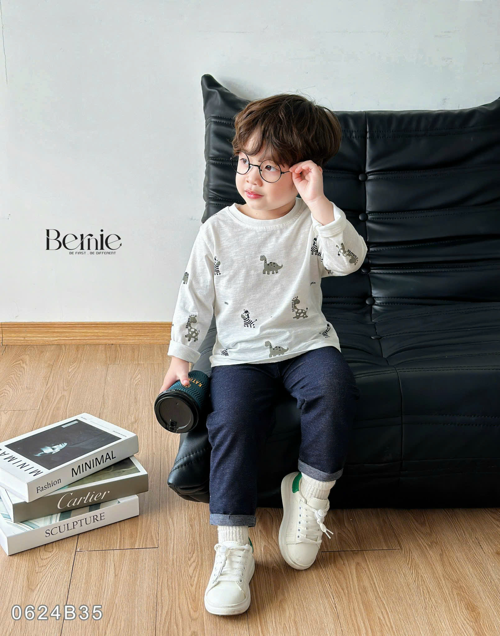 BERNIE_BỘ ÁO COTTON XƯỚC IN TRÀN QUẦN GIẢ BÒ – THỜI TRANG VÀ PHONG CÁCH CHO BÉ TRAI