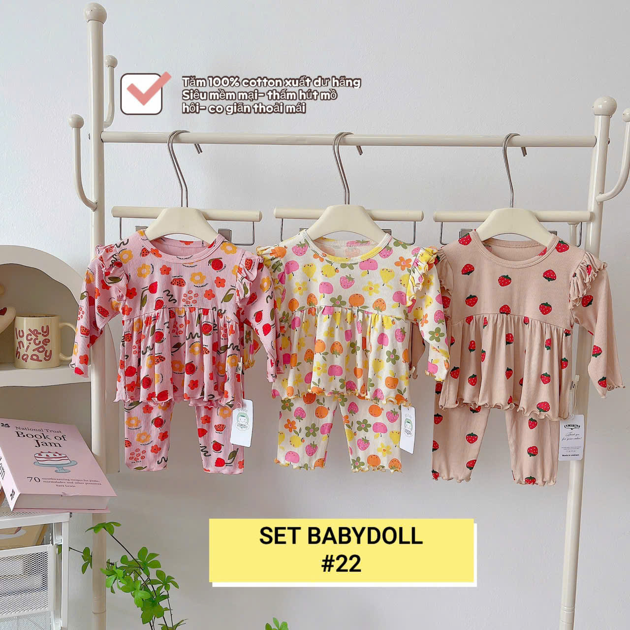 Lynhkids_ COMBO 3 BỘ BABY DOLL CÁNH TIÊN DÀI TAY BÉ GÁI