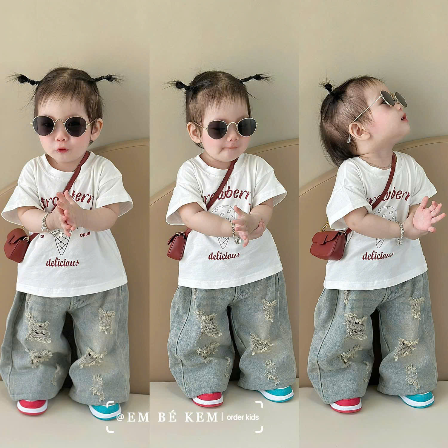 SET QUẦN JEAN STRAWBERRY RÁCH CỰC CHẤT CHO BÉ GÁI