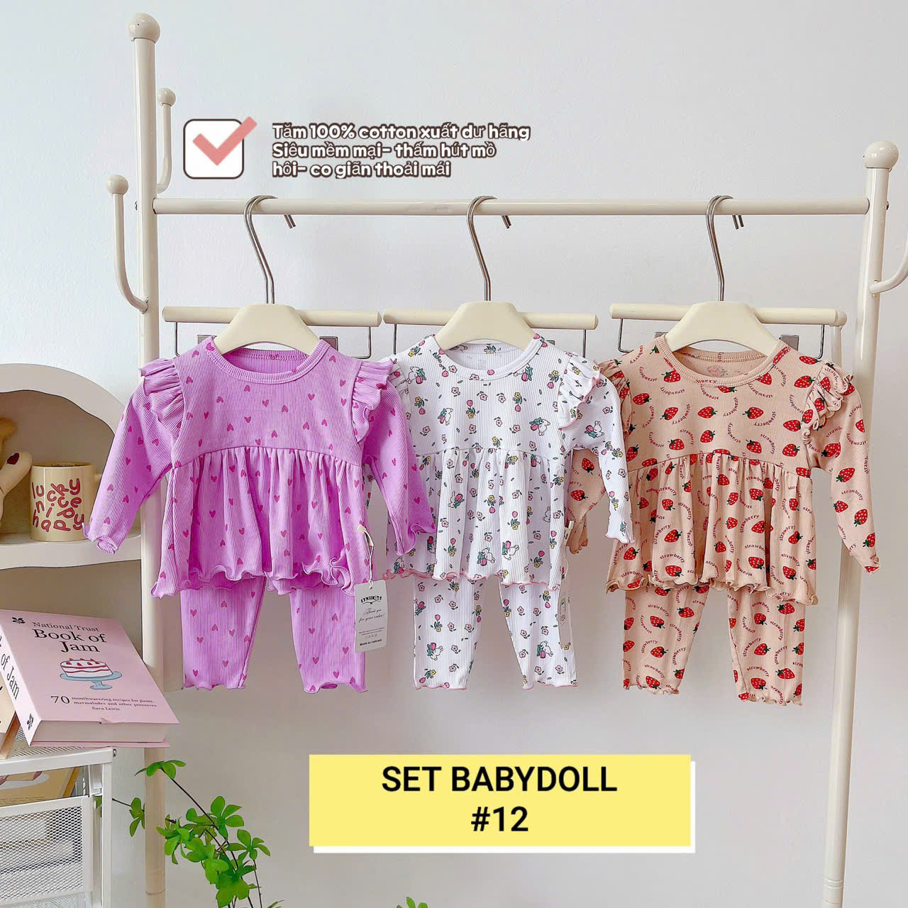 Lynhkids_ COMBO 3 BỘ BABY DOLL CÁNH TIÊN DÀI TAY BÉ GÁI