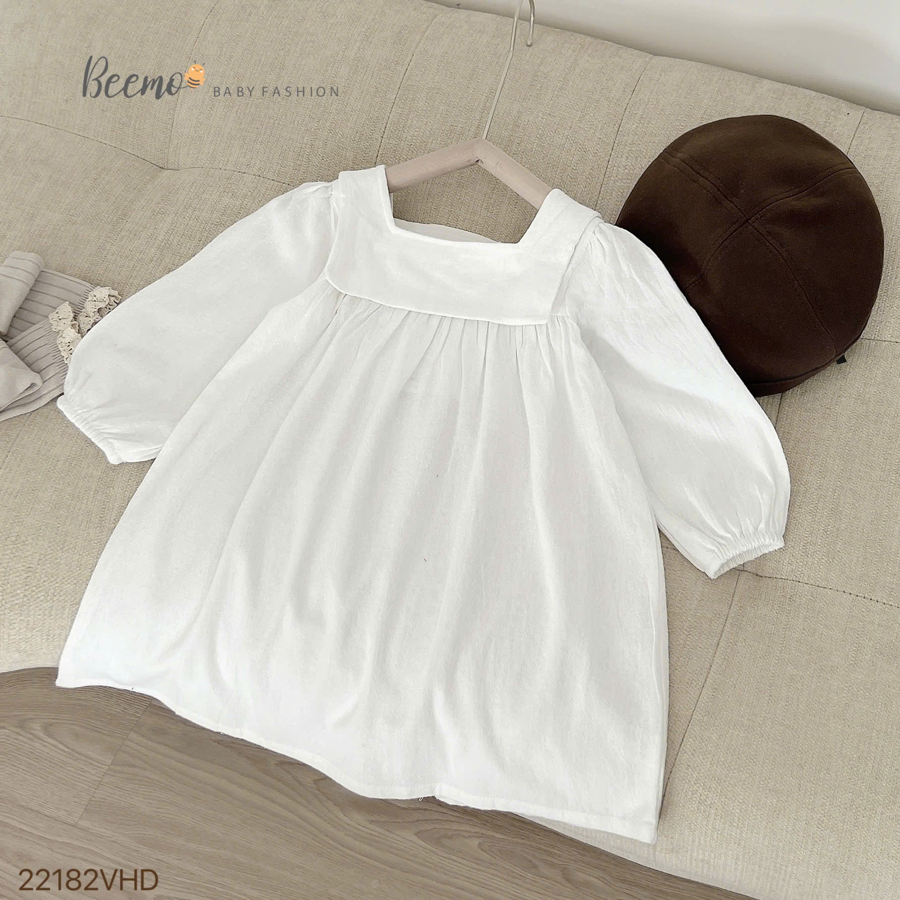 BEEMO_VÁY BABYDOLL TRẮNG THÊU HOA NGỰC CHO BÉ GÁI