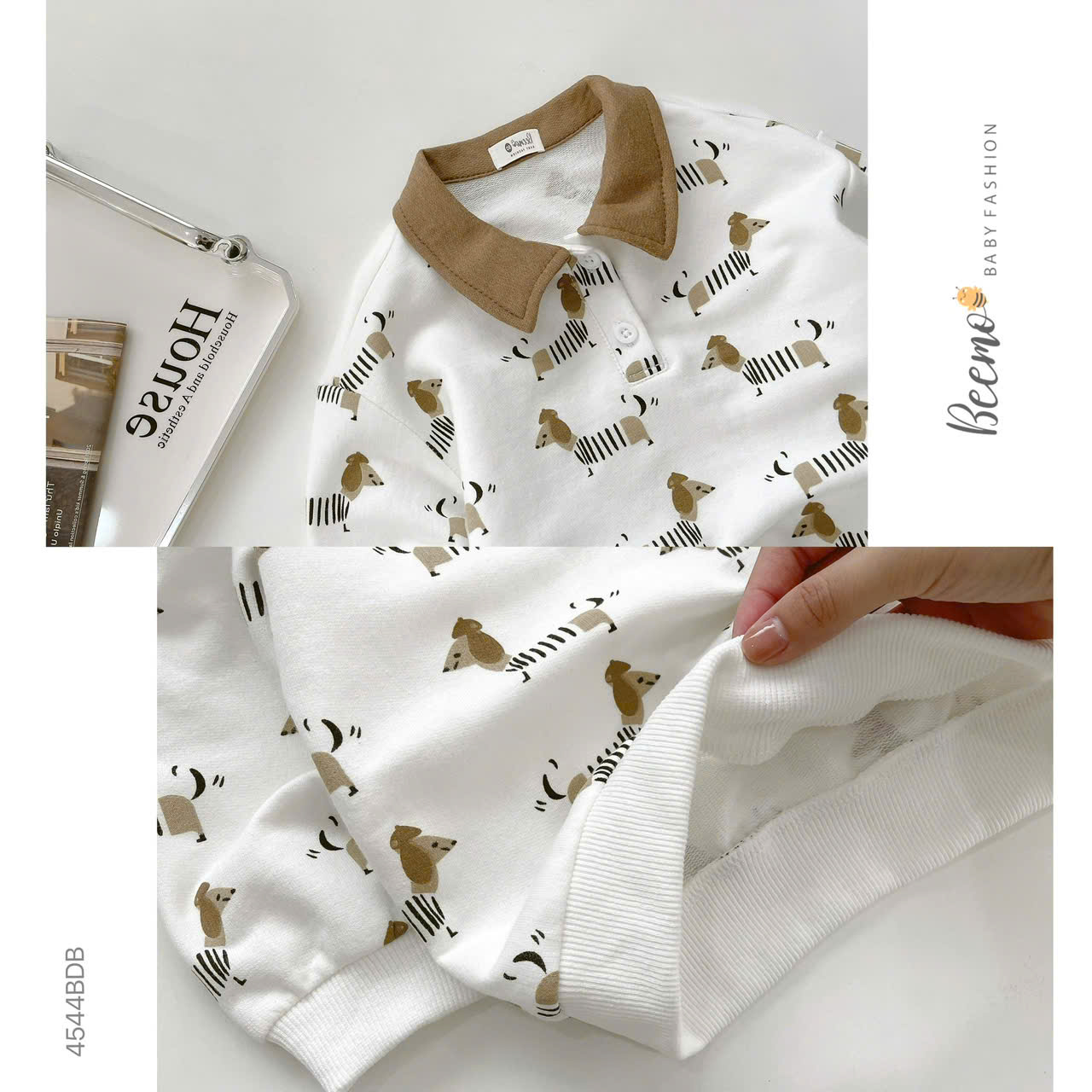 BEEMO_SET NỈ DA CÁ CỔ POLO IN HÌNH CHÚ CHÓ CHO BÉ TRAI