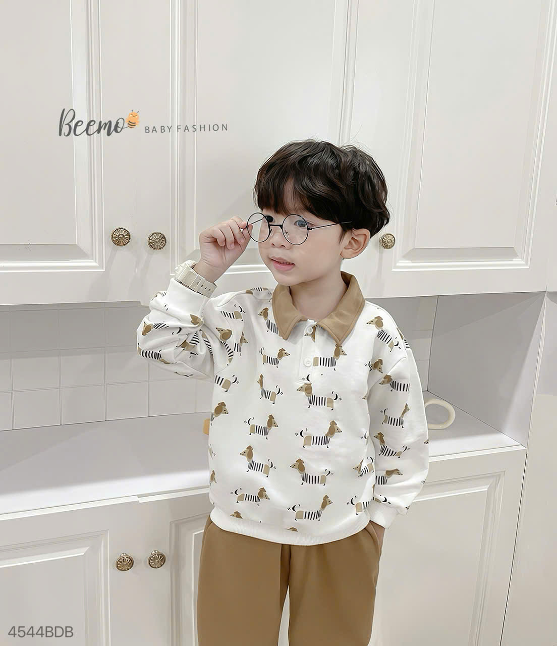BEEMO_SET NỈ DA CÁ CỔ POLO IN HÌNH CHÚ CHÓ CHO BÉ TRAI