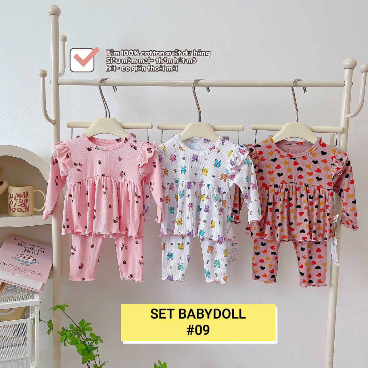 Lynhkids_ COMBO 3 BỘ BABY DOLL CÁNH TIÊN DÀI TAY BÉ GÁI