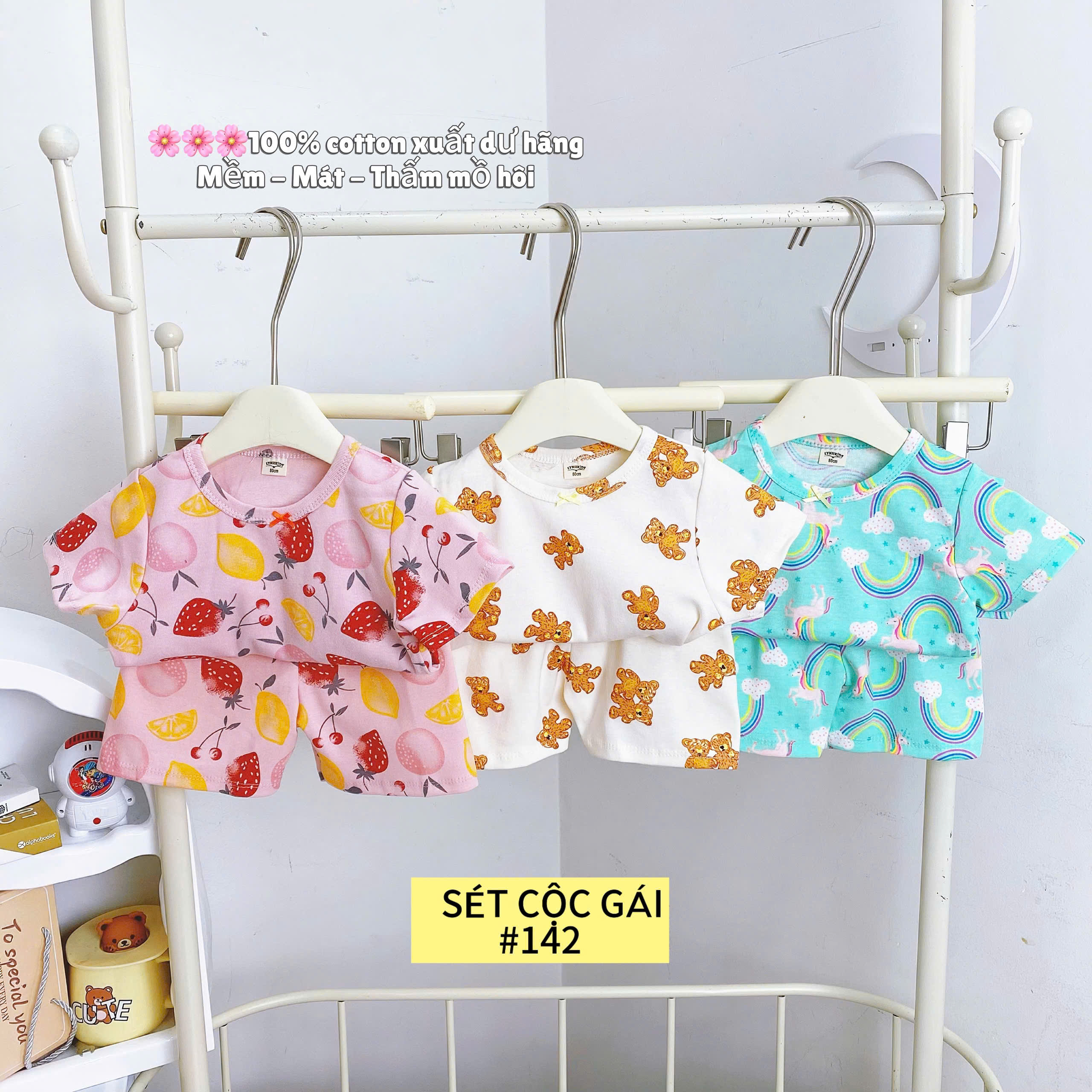 LYNHKIDS_SET 3 BỘ COTTON CỘC XUẤT DƯ BÉ GÁI HÃNG LYNH – MẪU MỚI NHẤT 2025