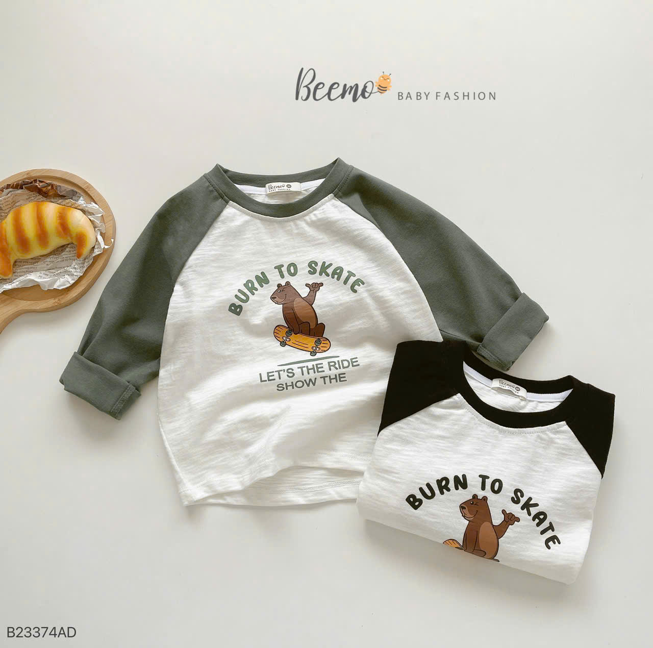 BEEMO_ÁO DÀI TAY RAGLAN IN HÌNH GẤU BÉ TRAI