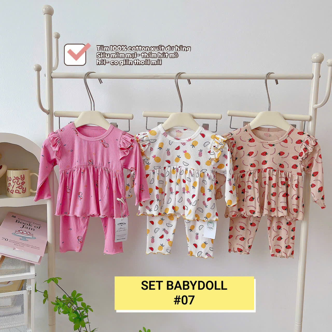 Lynhkids_ COMBO 3 BỘ BABY DOLL CÁNH TIÊN DÀI TAY BÉ GÁI