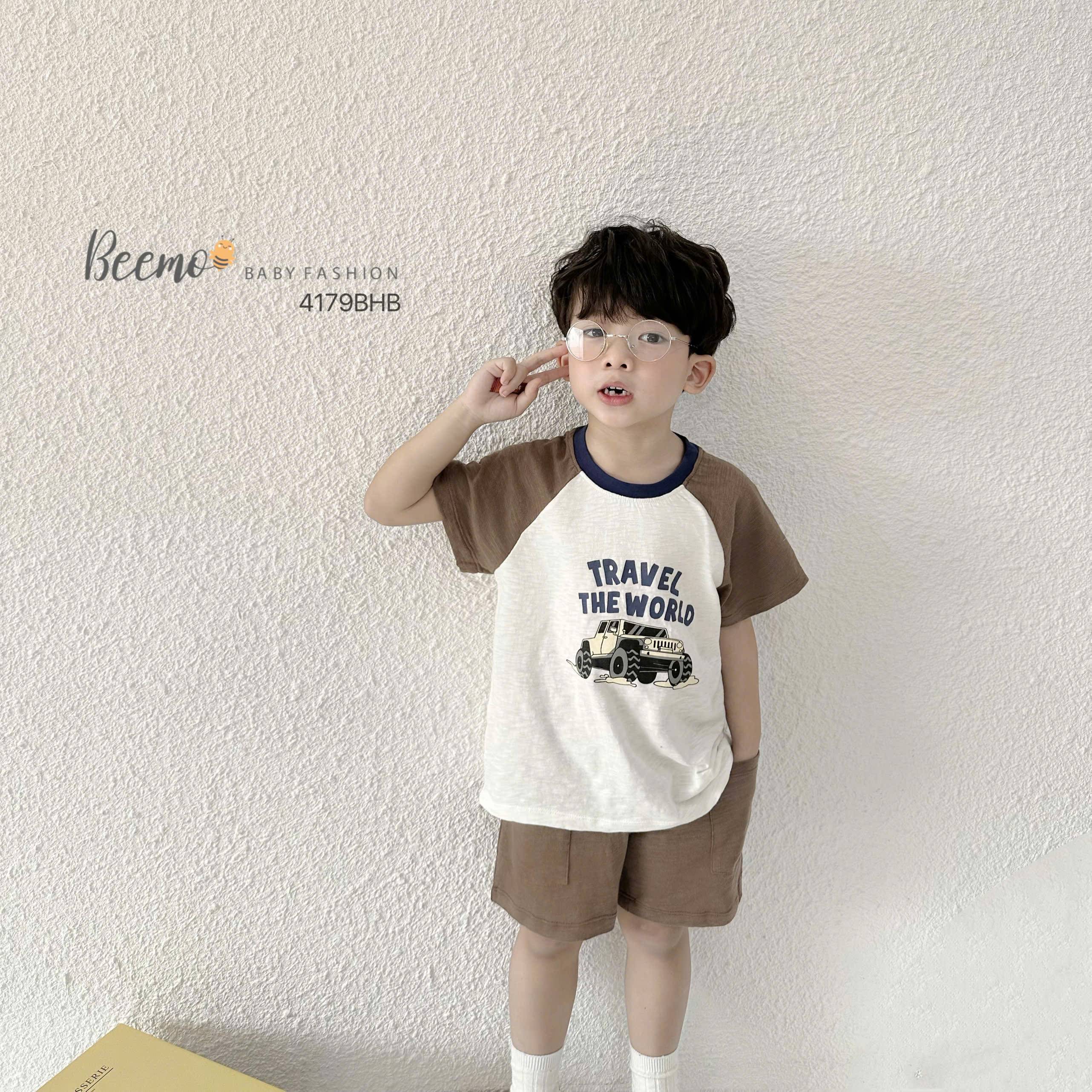 BEEMO_CHÀO HÈ NĂNG ĐỘNG – SET CỘC TAY RAGLAN IN Ô TÔ CHO BÉ TRAI