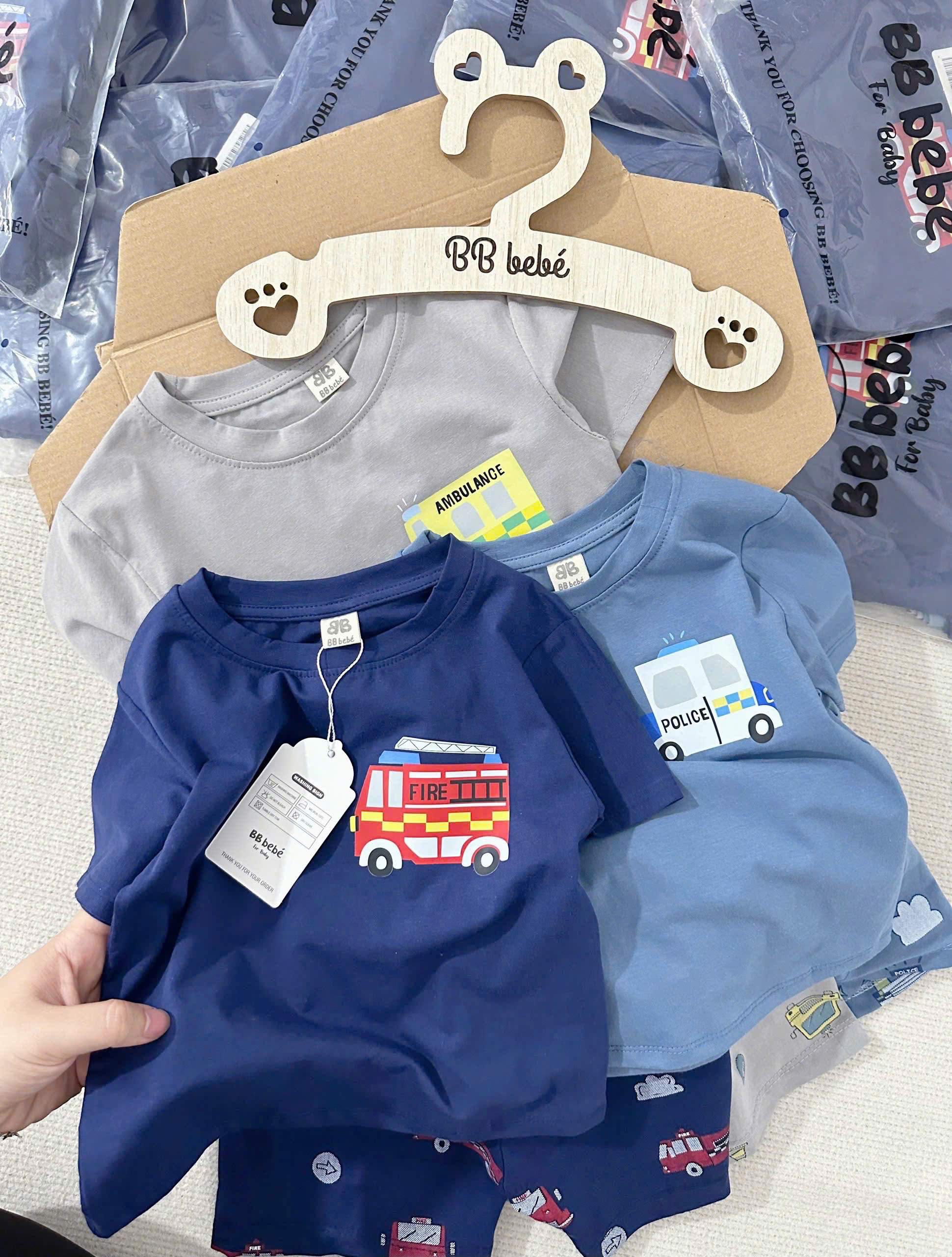 [COMBO 3 BỘ Ô TÔ TONE XANH] CHO BÉ TRAI – CHẤT COTTON LOẠI 1 SIÊU MỀM MỊN