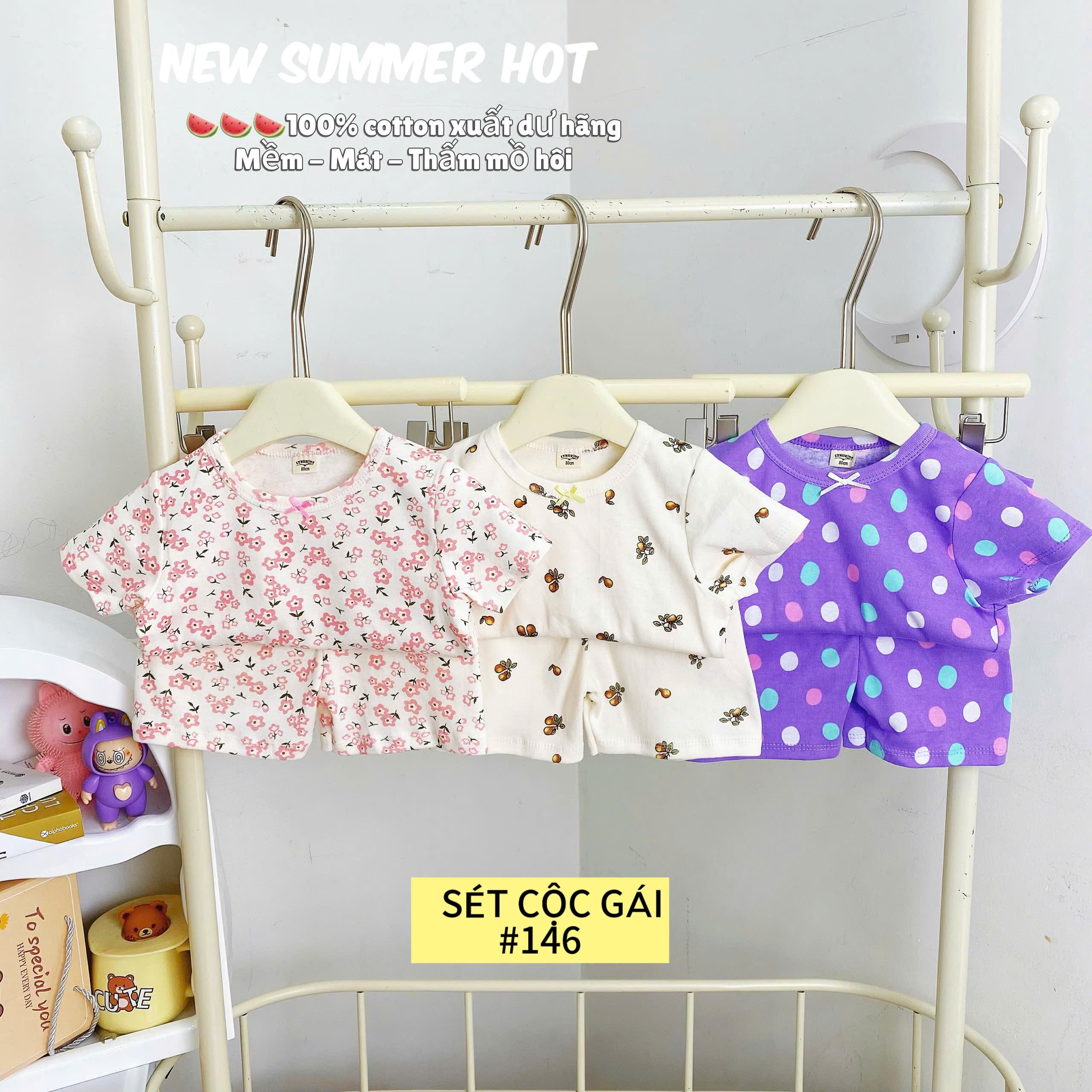LYNHKIDS_SET 3 BỘ COTTON CỘC XUẤT DƯ BÉ GÁI HÃNG LYNH – MẪU MỚI NHẤT 2025