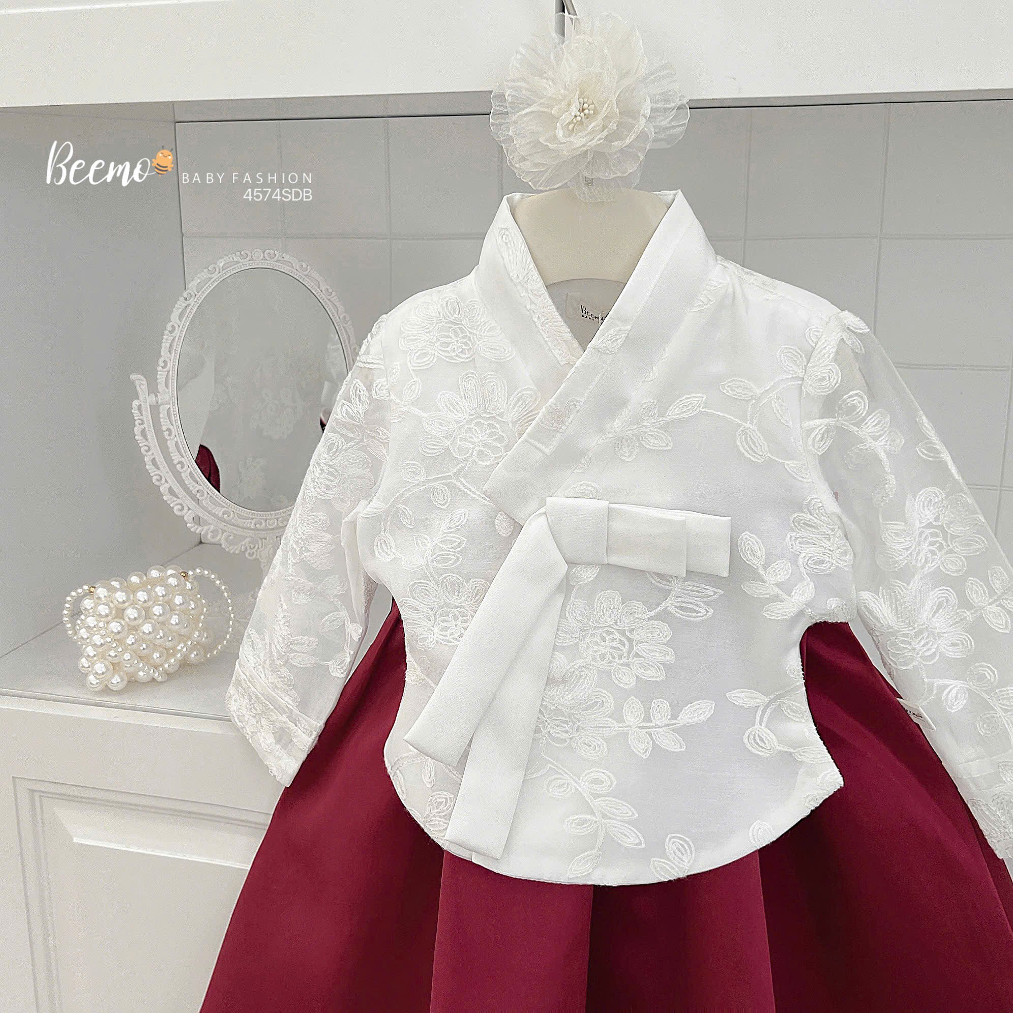 BEEMO_SET HANBOK TAFTA ĐẲNG CẤP, PHỐI REN HOA TINH TẾ CHO BÉ GÁI