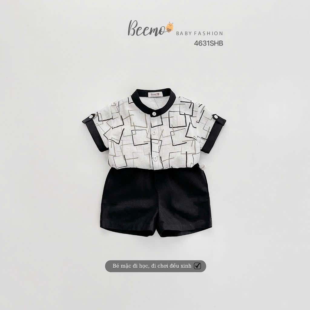 BEEMO - SET SƠ MI CỔ TÀU ĐŨI XƯỚC IN HỌA TIẾT THOÁNG MÁT & SÀNH ĐIỆU CHO BÉ TRAI