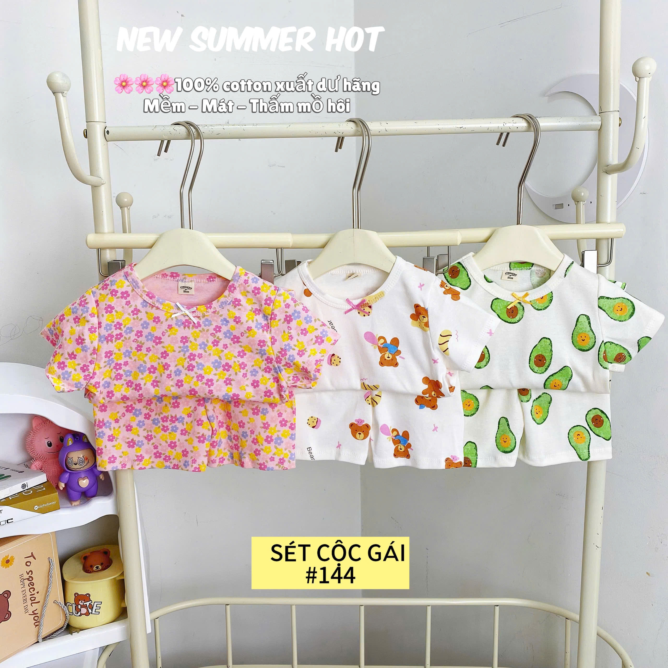 LYNHKIDS_SET 3 BỘ COTTON CỘC XUẤT DƯ BÉ GÁI HÃNG LYNH – MẪU MỚI NHẤT 2025