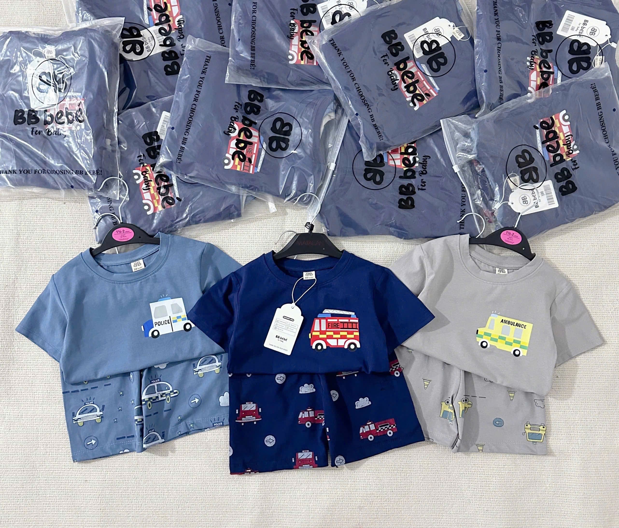 [COMBO 3 BỘ Ô TÔ TONE XANH] CHO BÉ TRAI – CHẤT COTTON LOẠI 1 SIÊU MỀM MỊN