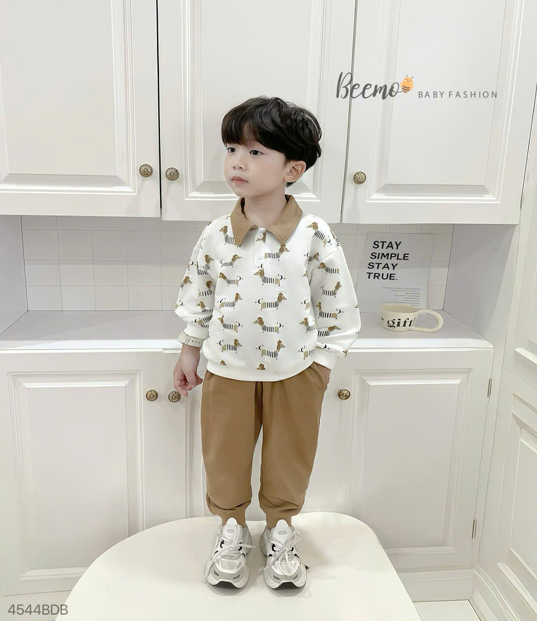BEEMO_SET NỈ DA CÁ CỔ POLO IN HÌNH CHÚ CHÓ CHO BÉ TRAI
