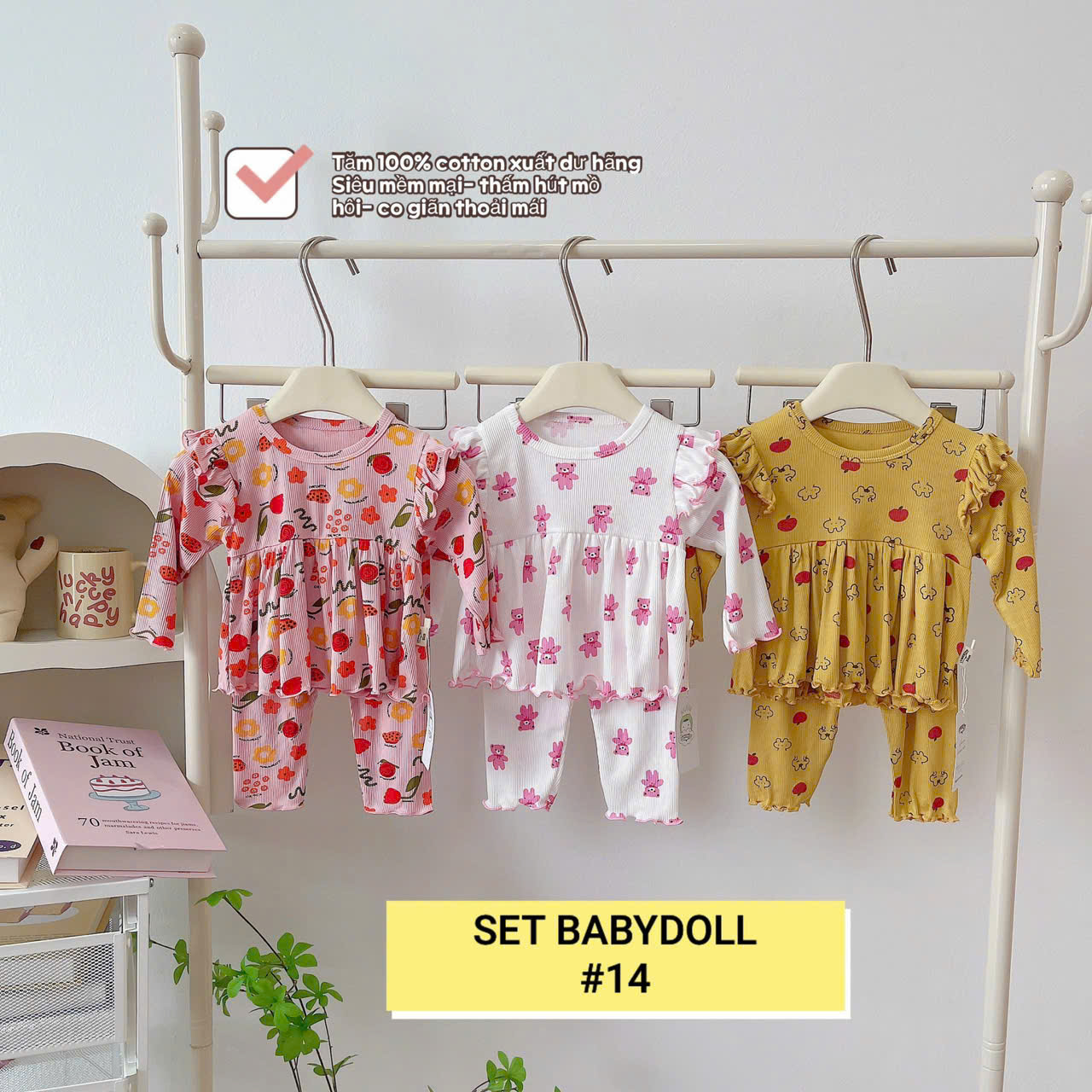 Lynhkids_ COMBO 3 BỘ BABY DOLL CÁNH TIÊN DÀI TAY BÉ GÁI
