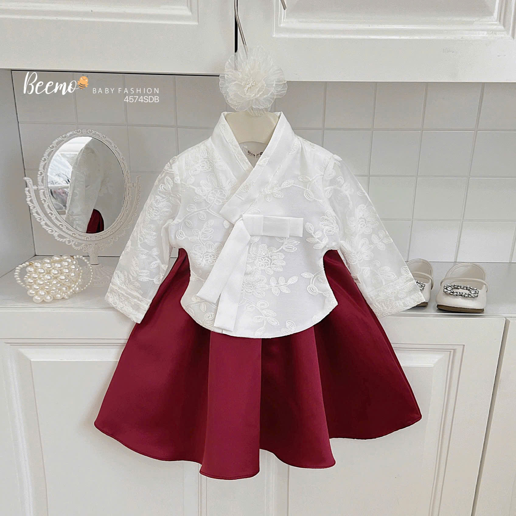 BEEMO_SET HANBOK TAFTA ĐẲNG CẤP, PHỐI REN HOA TINH TẾ CHO BÉ GÁI