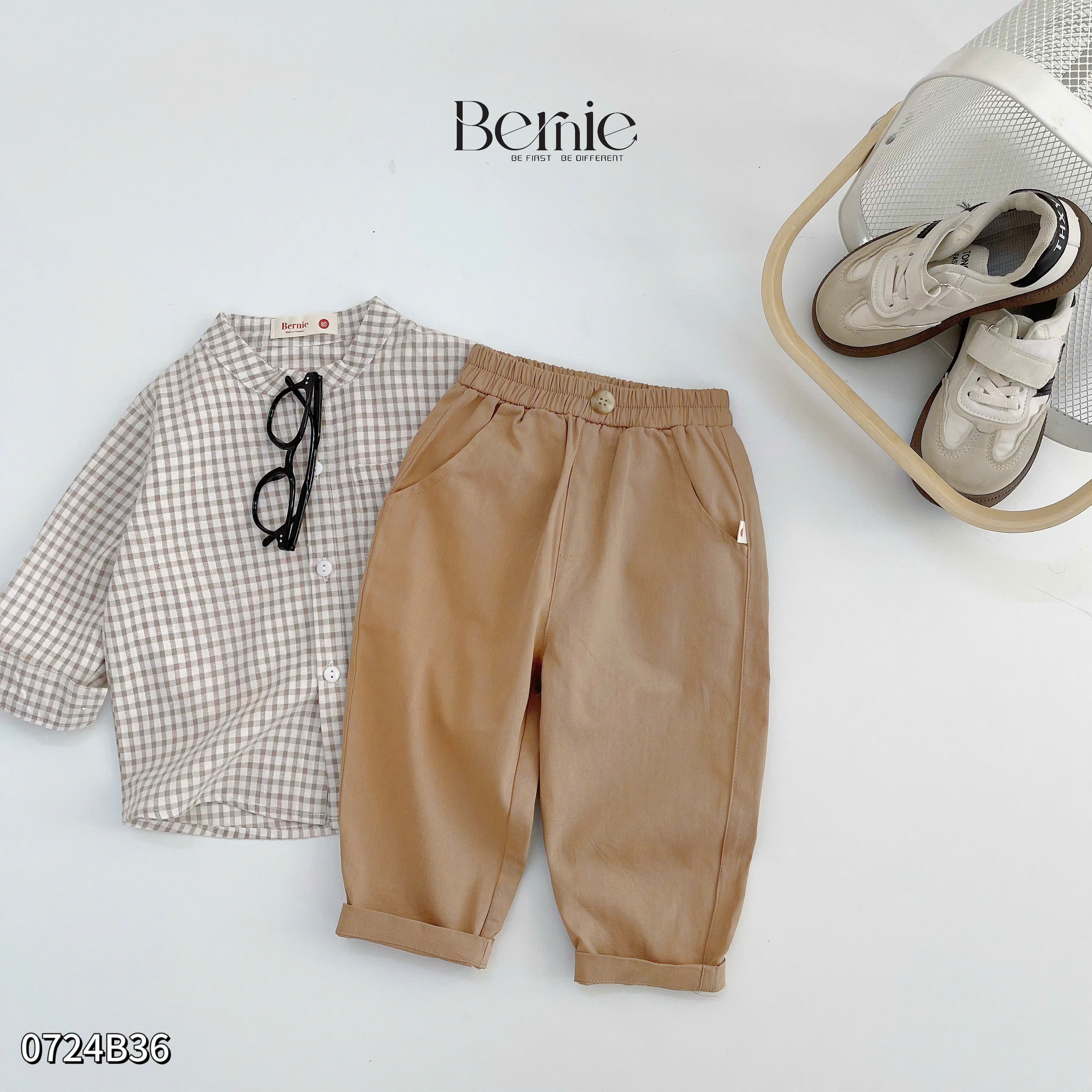 BERNIE-SET SƠ MI CARO CỔ TÀU THỜI THƯỢNG CHO BÉ TRAI