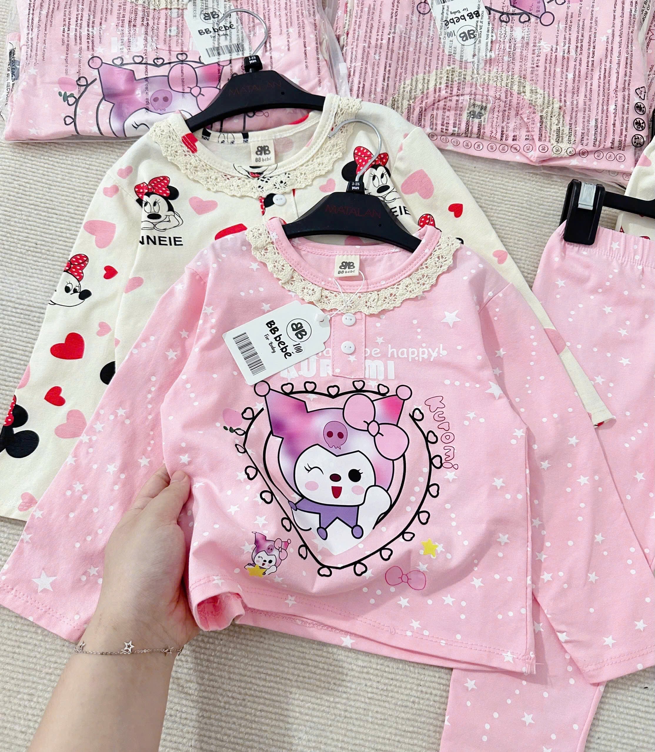 SET 2 BỘ KURUMI và MICKEY CỔ VIỀN BÈO DÀI TAY CHO BÉ GÁI
