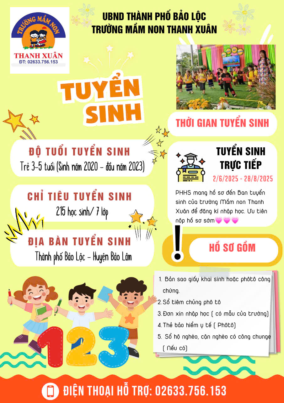 📢📢📢Trường Mầm non Thanh Xuân tuyển sinh năm học 2025-2026.