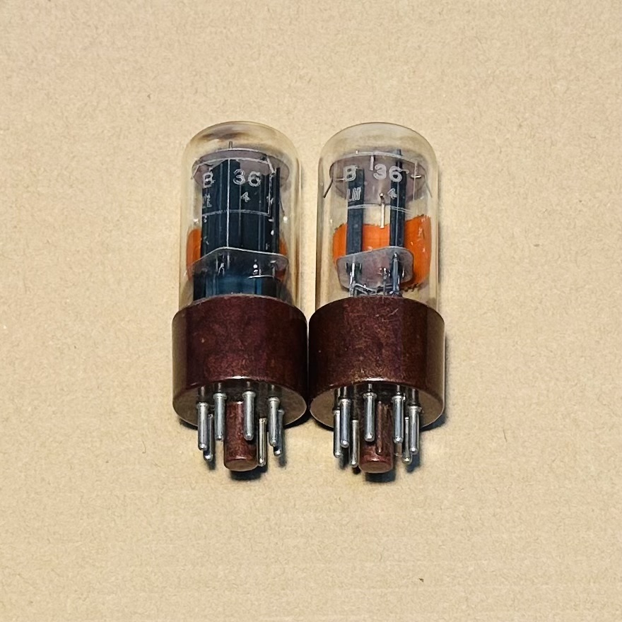 Two, Marconi B36/12SN7 Brown Base D Getter Valve tube 12SN7GT
