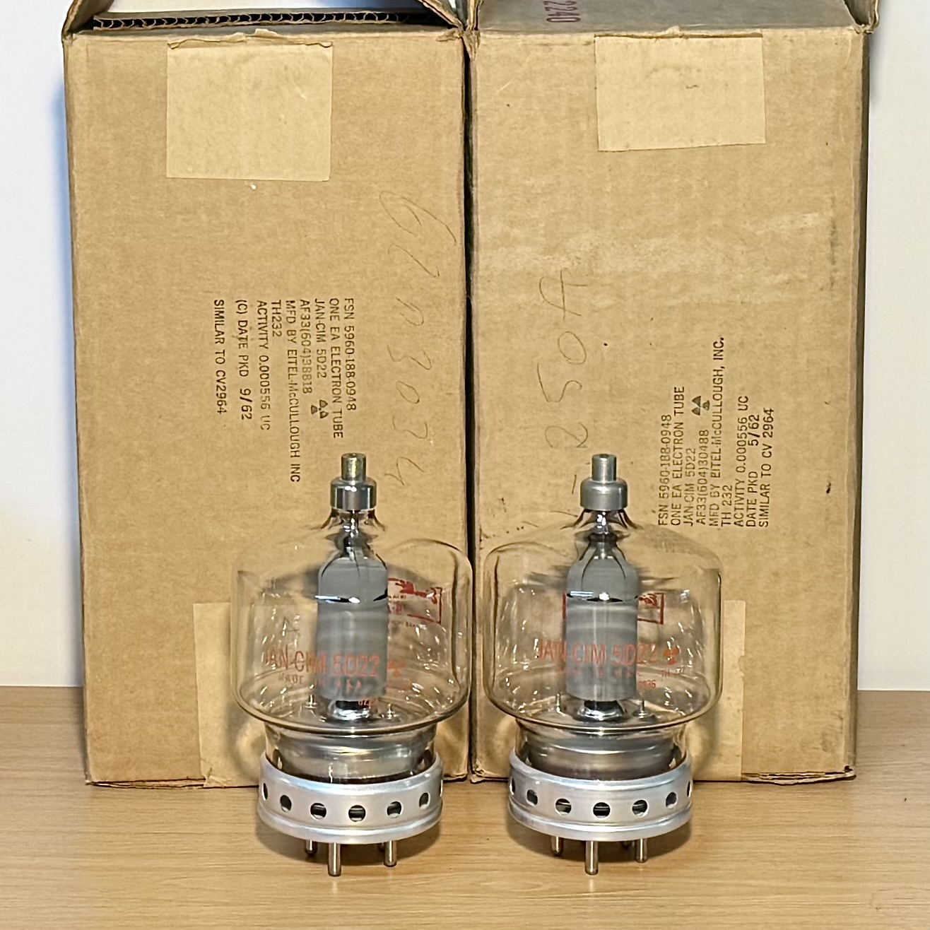 Pair Eimac 4-250 JAN 5D22 Tube New Open Box Made in USA 1962