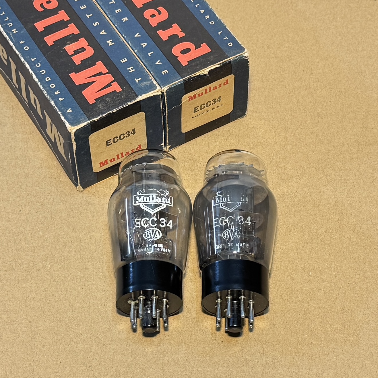 2Pc Mullard ECC34 6SN7G Gray Plate Black Base D / Getter Valve Tube Avo Test Strong