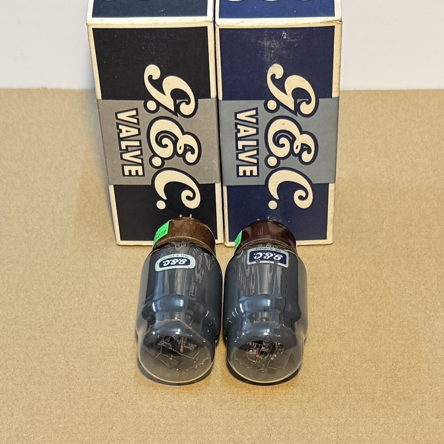 2Pcs GEC KT66 Gray Glass - Brown Base Valves / Tubes New Old Stock (V3)