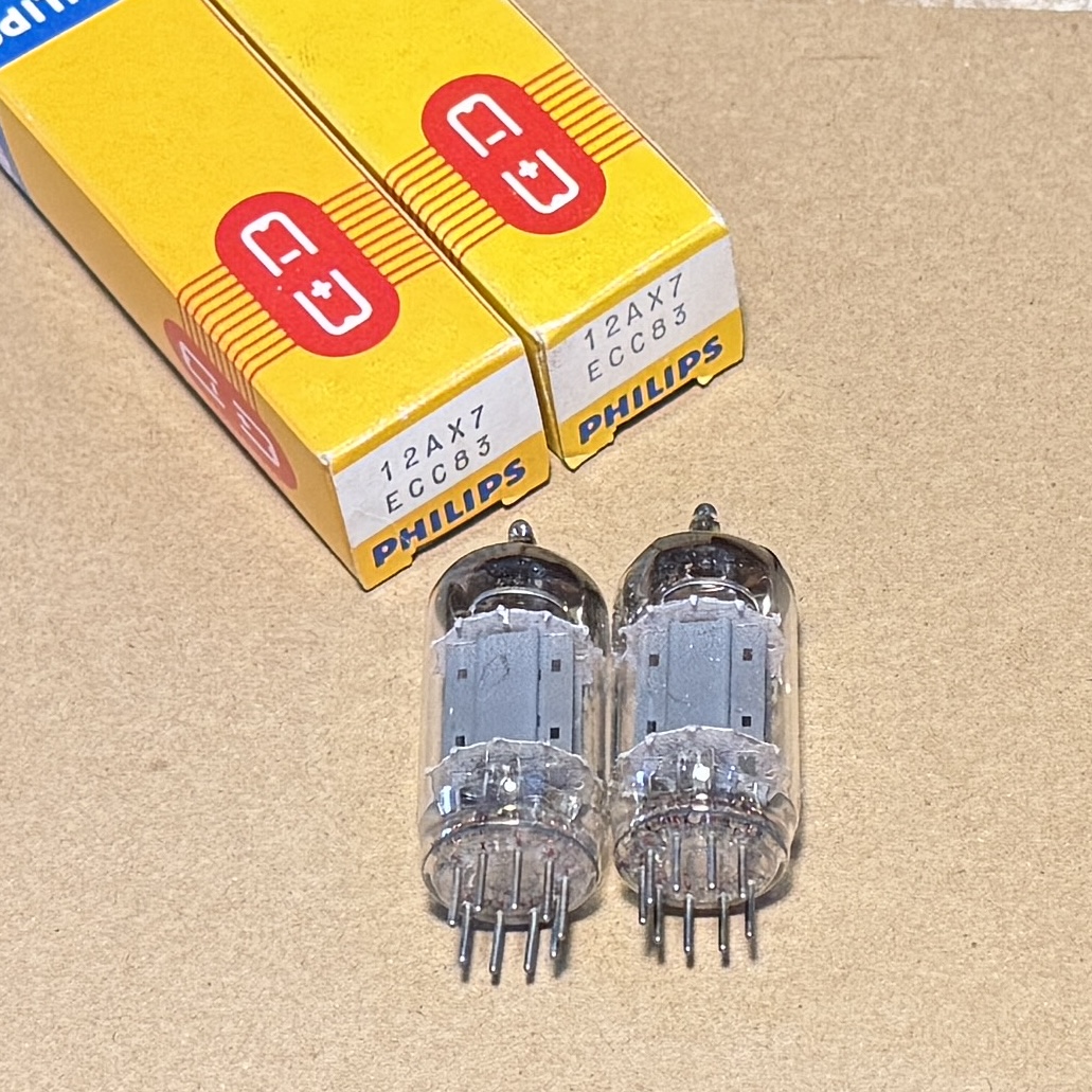1Pair Philips ECC83 12AX7 Long Plate O Getter Vacuum Tube New In Box