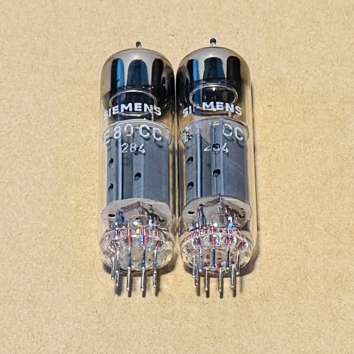 Pair of Silver Foot Valves Siemens E80CC 12AU7 ECC82 O Getter Opened unused