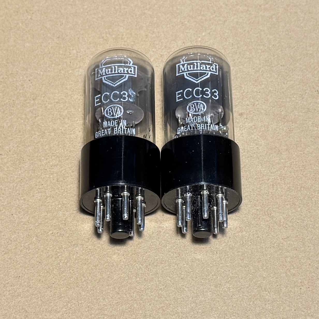 2x Mullard ECC33 Grey Glass Valve Tubes 1958 Eq B65 6SN7GT (Code 5k2 B7J3)