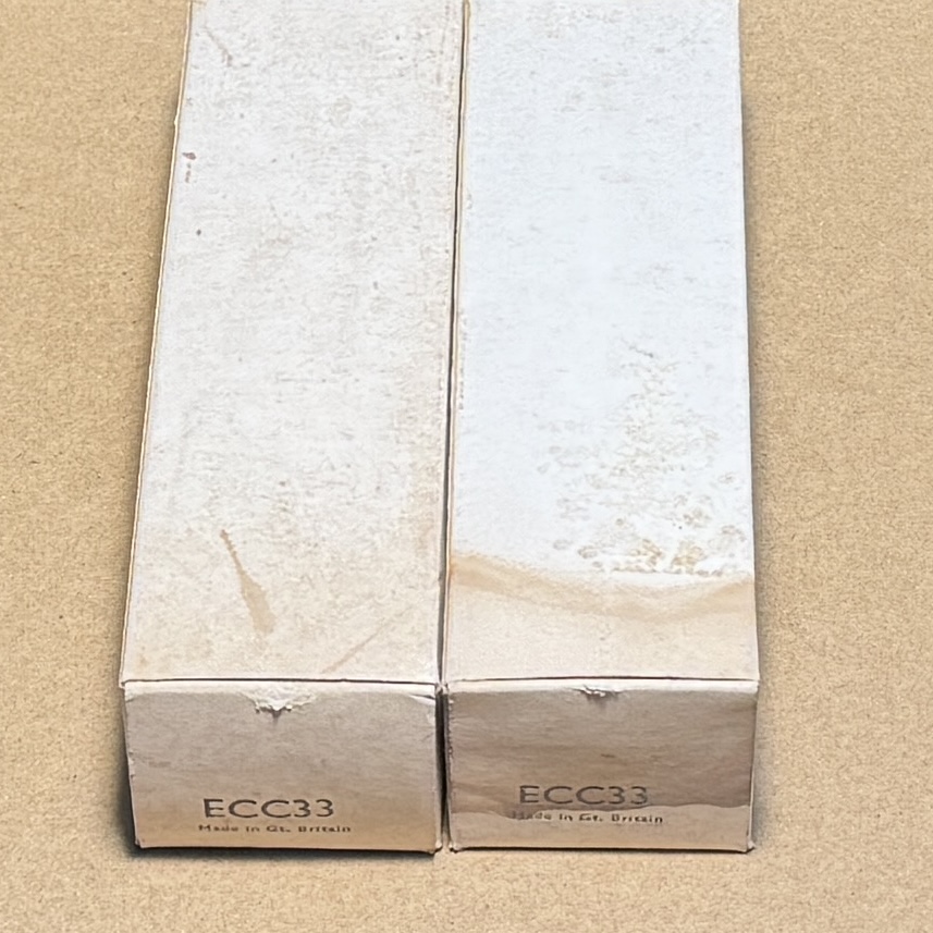 2x Mullard ECC33 Grey Glass Valve Tubes 1958 Eq B65 6SN7GT (Code 5k2 B7J3)