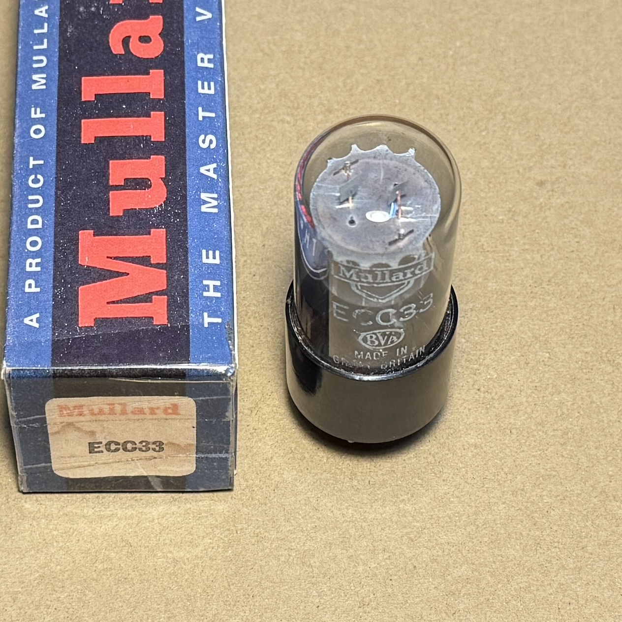 1x Mullard ECC33 Grey Plate Valve Tubes 1958 Eq B65 6SN7GT ECC32 (Code 5k2 B7J3)