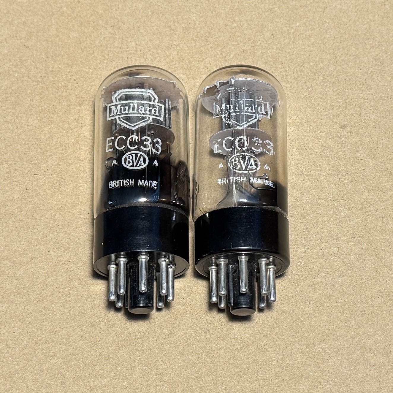 2x Mullard ECC33 Gray Plate Thin Black Sole Tubes 1950 Eq B65 6SN7GT (Code 1324 F2&C2)