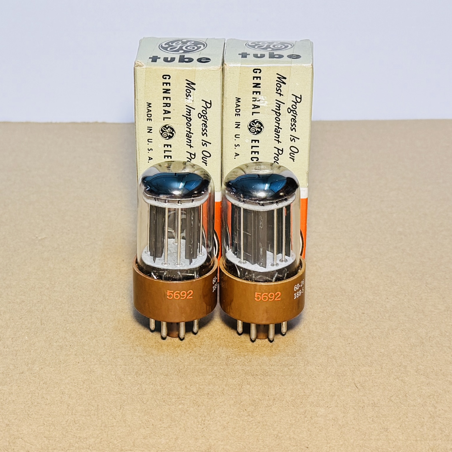 Two, New In Box, RCA GE 5692 Brown Base 3mica Pair Matching 6SN7GT