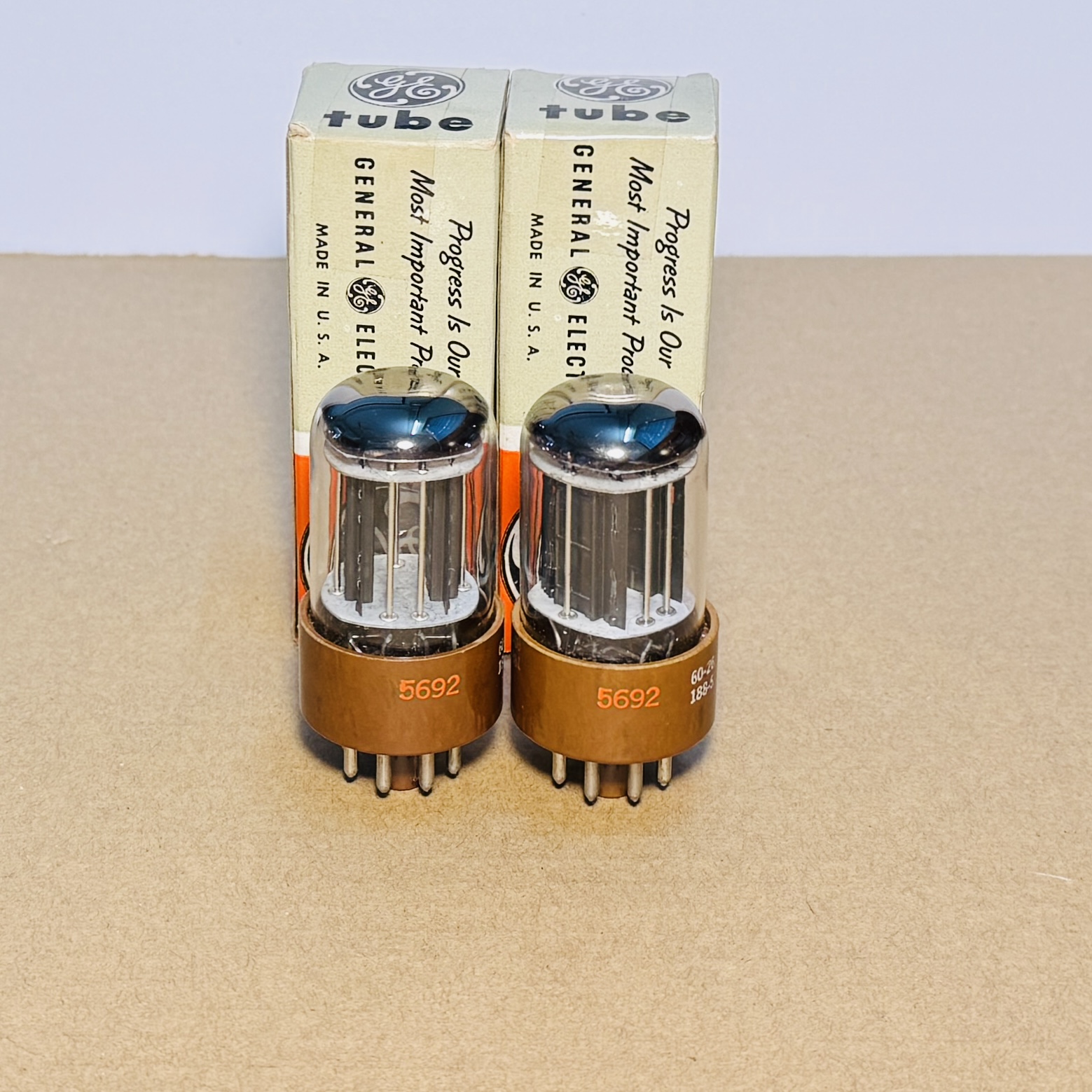 Two, New In Box, RCA GE 5692 Brown Base 3mica Pair Matching 6SN7GT