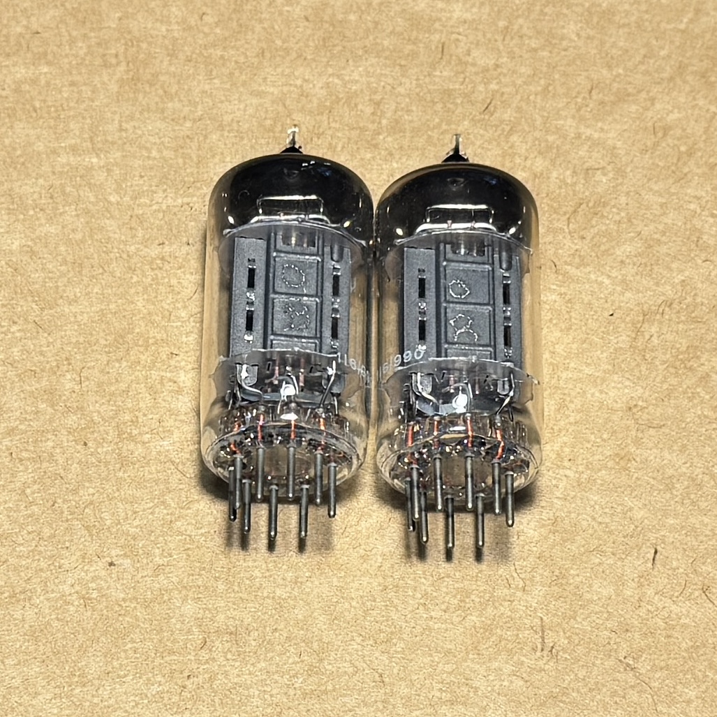 Matched pair Brimar 13D3 6158 12AU7 Black Plate Square Getter Code 1956