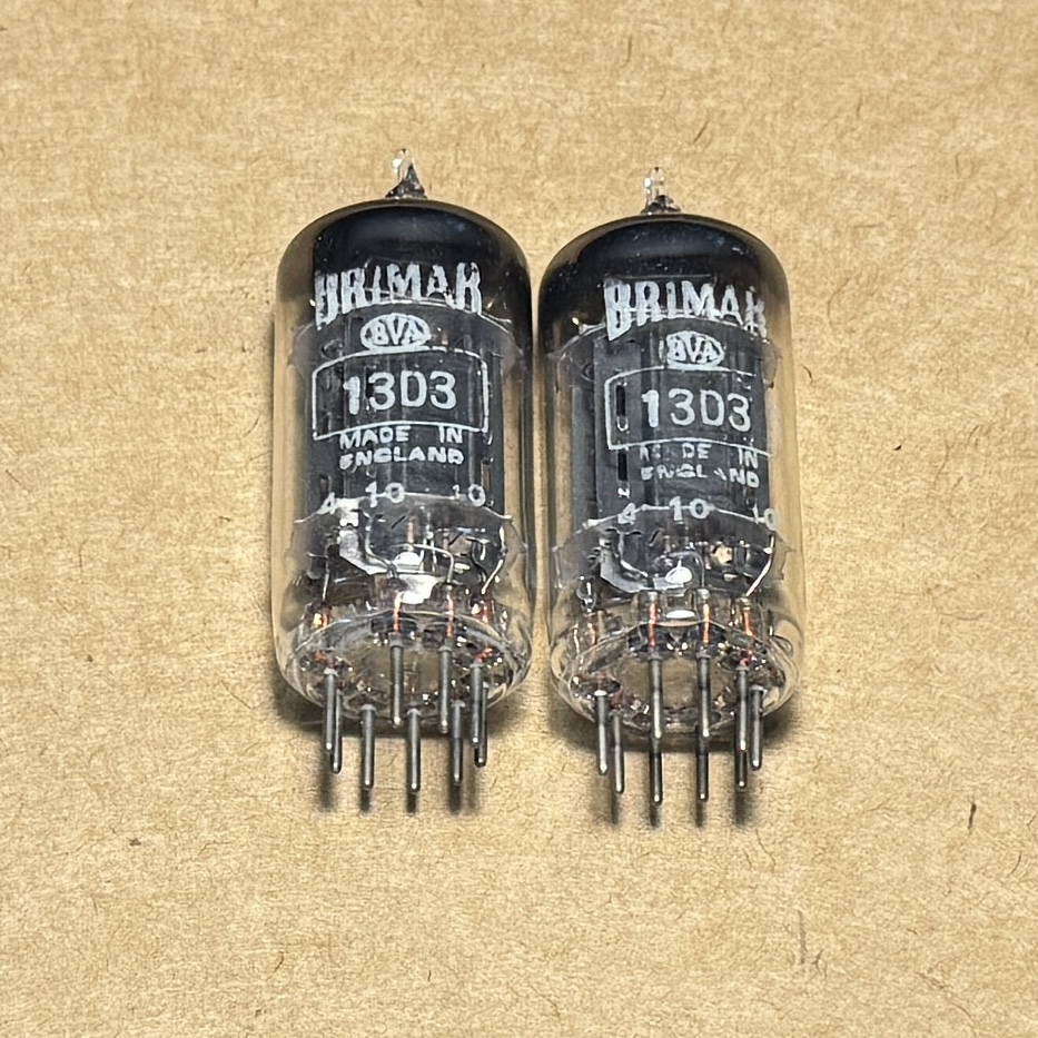 Matched pair Brimar 13D3 6158 12AU7 Black Plate Square Getter Code 1956