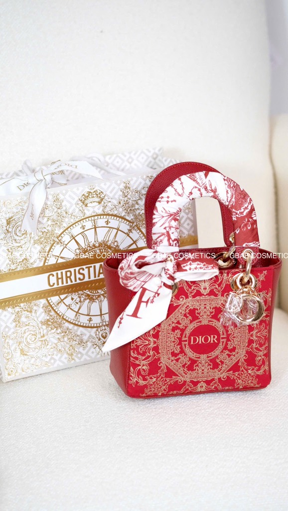 Túi DIOR custom hoạ tiết Holiday Limited dáng Lady size 25cm fullbox túi giấy hãng